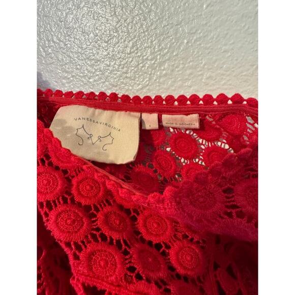 Anthropologie Vanessa Virginia Women's Top Size 4 Red Crochet Floral Mixed Print - Picture 5 of 8